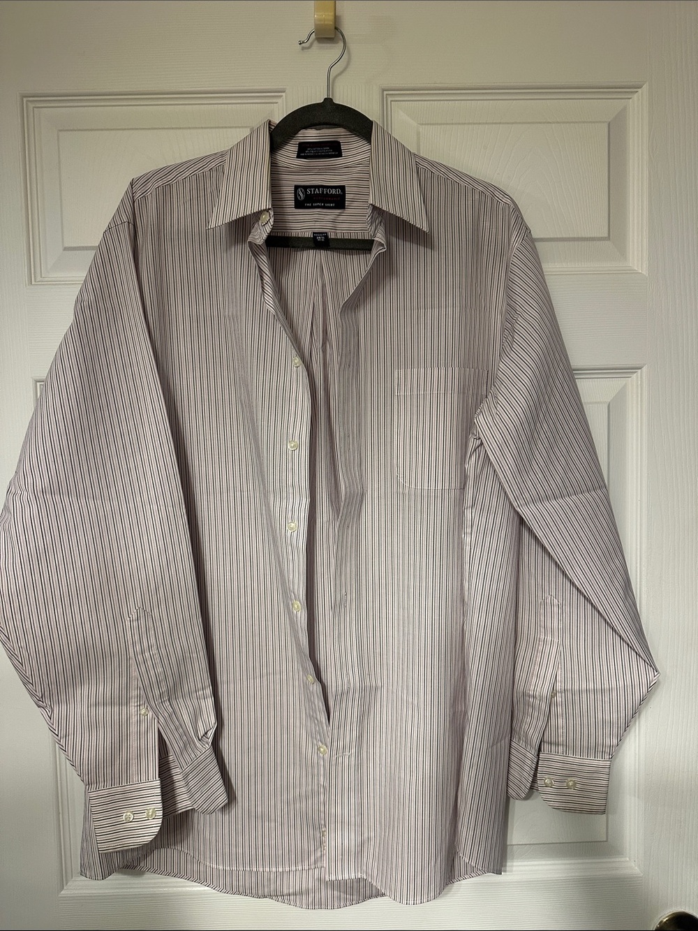 Stafford Men's Long-Sleeve Stripe Dress Shirt - Light Gray and Lavender